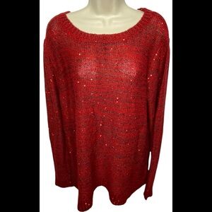 Time and Tru Women’s Sweater XXL (20) Red Black Semi-Sheer Panel Long Sleeves